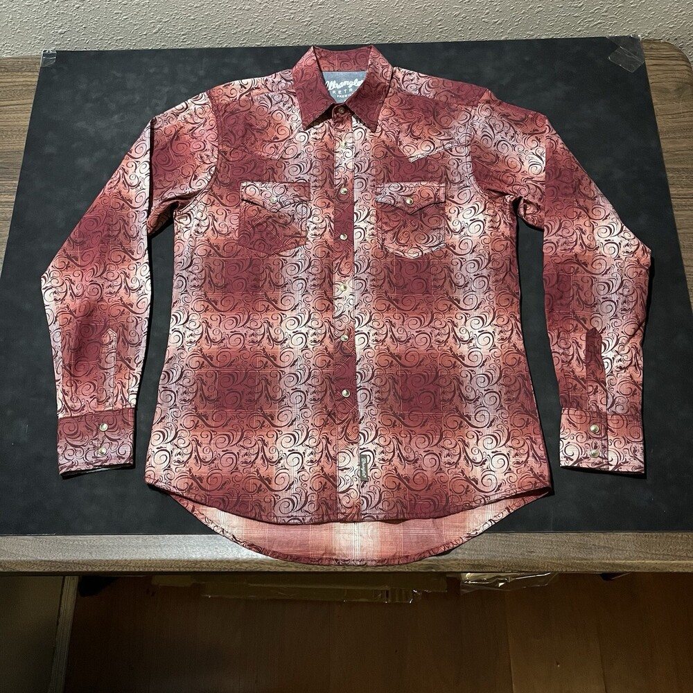 Wrangler Paisley Pearl Snap Shirt Brushpopper Rodeo Shadow Plaid Filigree Cowboy
